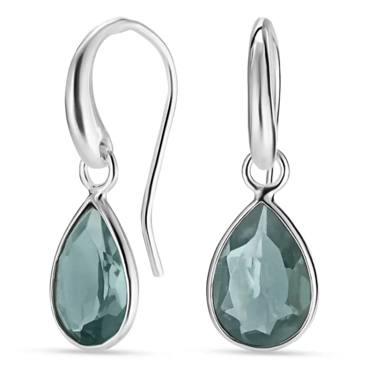 droppe aqua kristal örhängen i silver - Loom Stones