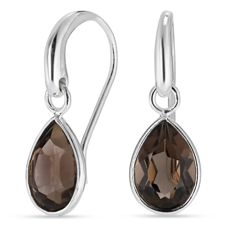 droppe rökfärgad kvarts örhängen i silver - Loom Stones