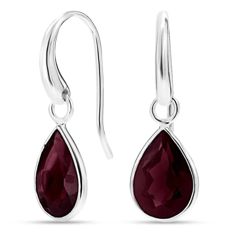droppe granat örhängen i silver - Loom Stones
