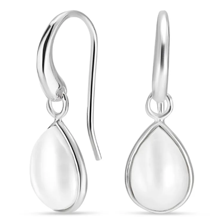 droppe vit pärla örhängen i silver - Loom Stones