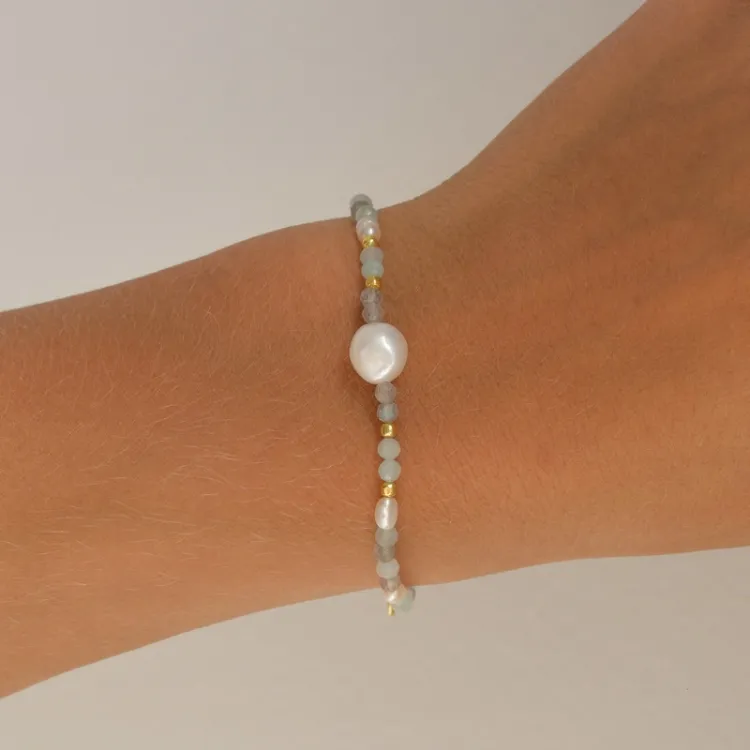 blå armband i förgyllt silver - Loom Stones