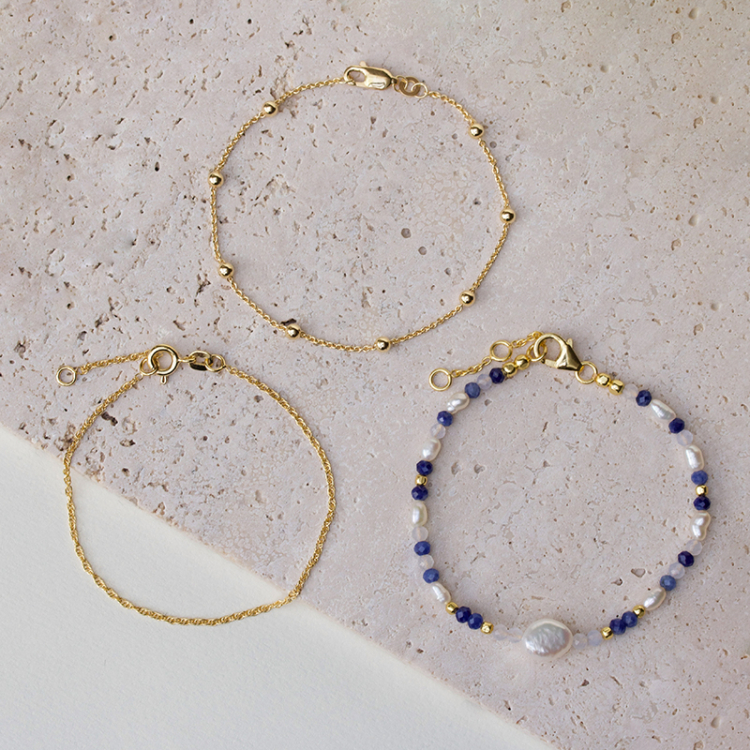 blå armband i förgyllt silver - Loom Stones