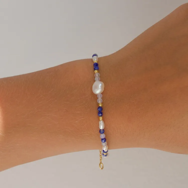 blå armband i förgyllt silver - Loom Stones