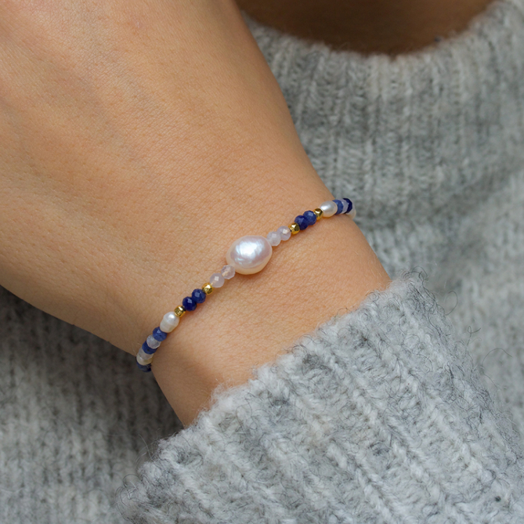 blå armband i förgyllt silver - Loom Stones