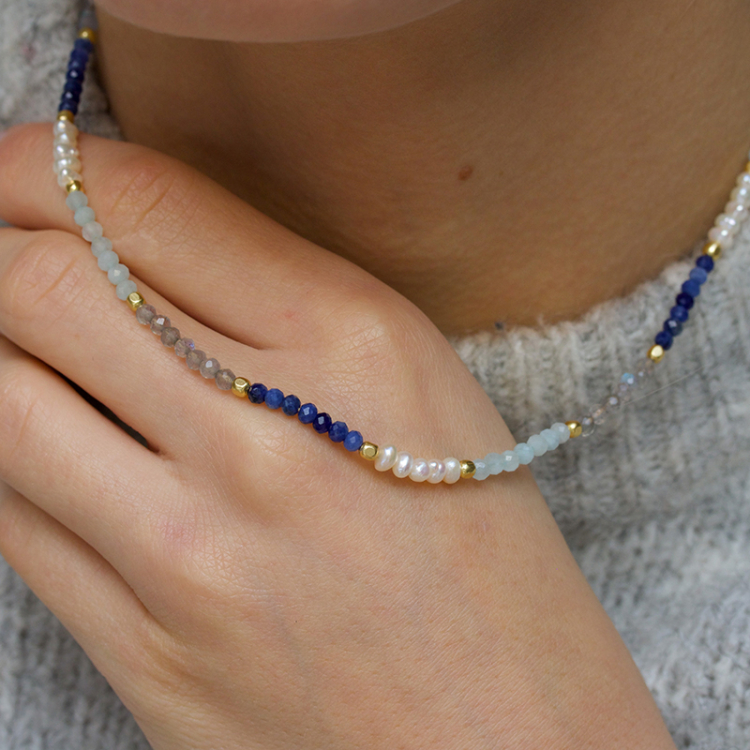 halsband i förgyllt silver - Loom Stones