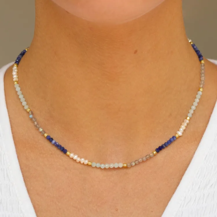 halsband i förgyllt silver - Loom Stones
