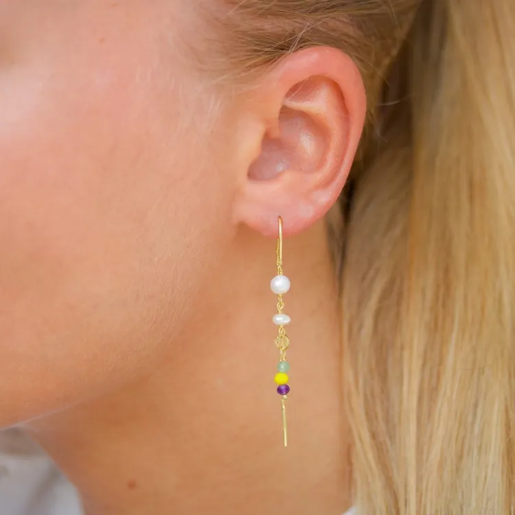 långa gula kedja örhängen i förgyllt silver - Loom Stones