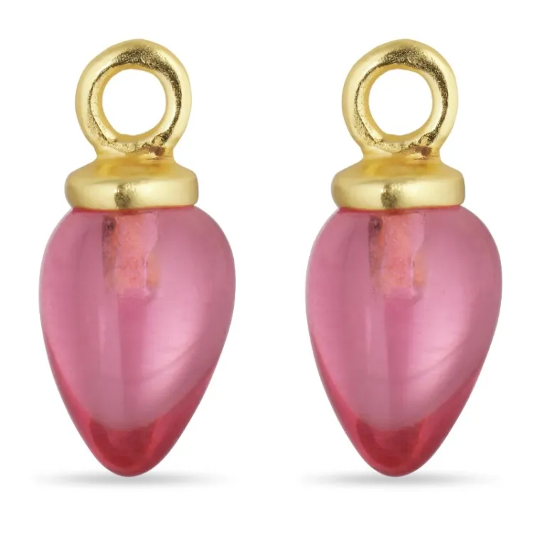 rosa kristal hängen till örhängen i förgyllt silver - Mix & Match