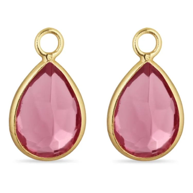 droppe rosa kristal hängen till örhängen i förgyllt silver - Mix & Match