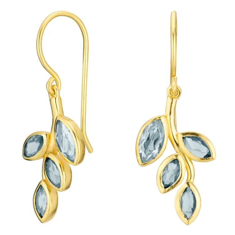 blad blå kristal örhängen i förgyllt silver - Loom Stones
