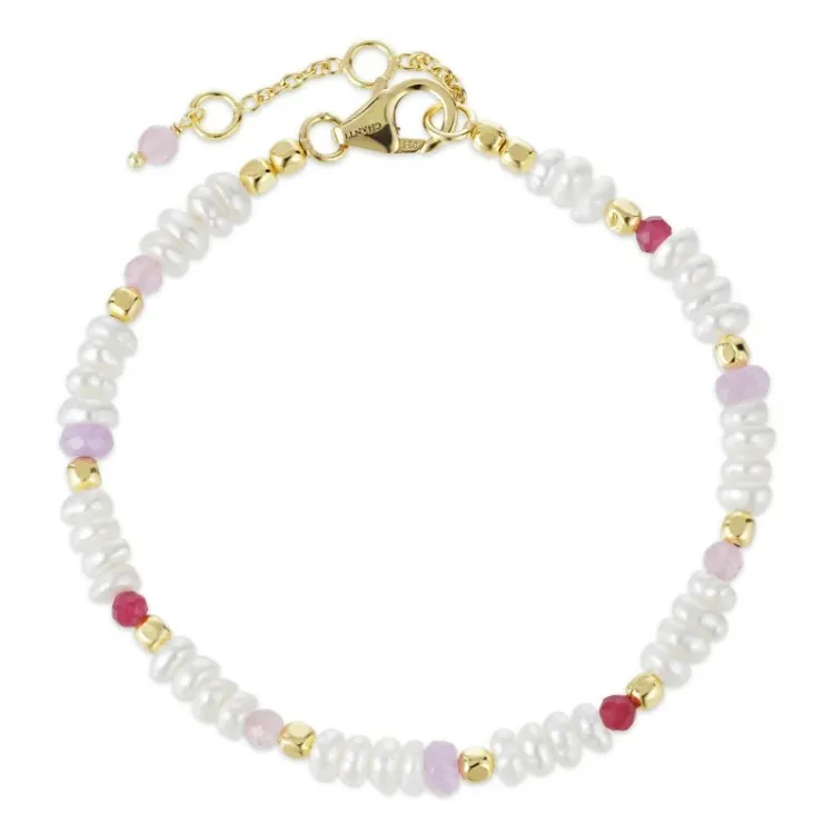 rosa sten armband i förgyllt silver  x   - Loom Stones