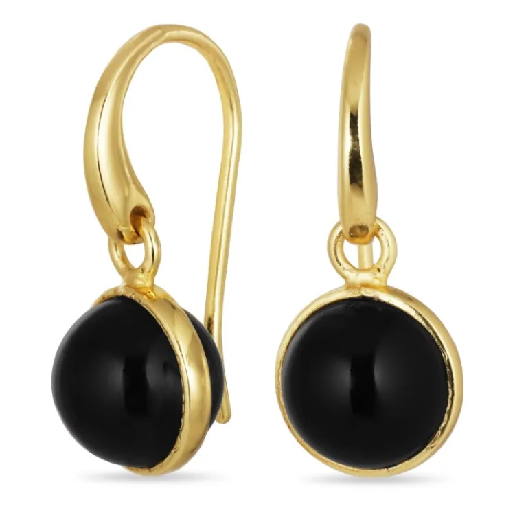 runda svart onyx örhängen i förgyllt silver - Loom Stones