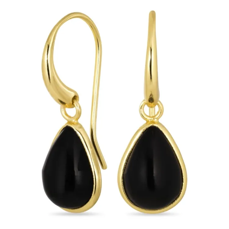 droppe svart onyx örhängen i förgyllt silver - Loom Stones