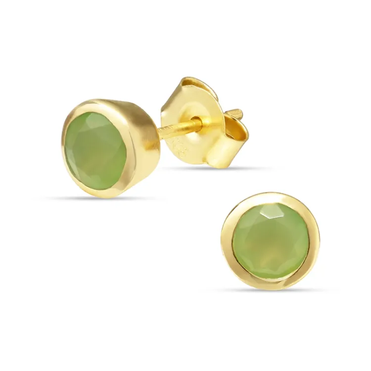 6,5 mm prehnite örhängestift i förgyllt silver - Loom Stones