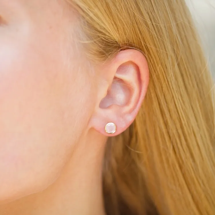 6,5 mm rosa krystal örhängestift i förgyllt silver - Loom Stones