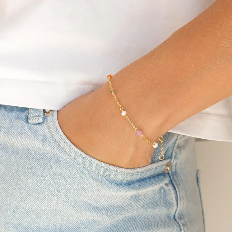 multifärgat sten armband i förgyllt silver 16 + 3 cm x 3,5 mm  - Loom Stones
