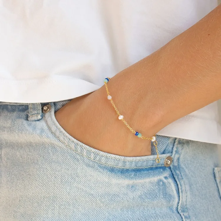 blå sten armband i förgyllt silver  x 4,5 mm  - Loom Stones