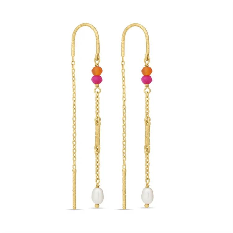 rosa kedja örhängen i förgyllt silver - Loom Stones