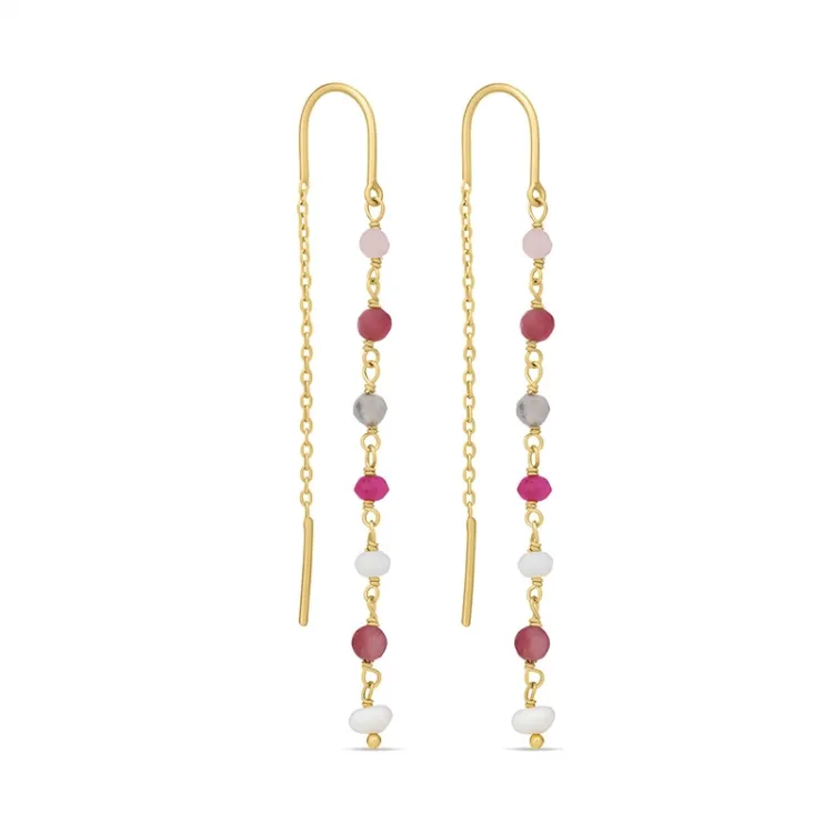 rosa kedja örhängen i förgyllt silver - Loom Stones
