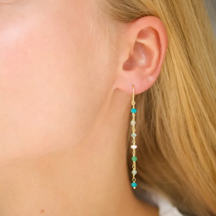 grön kedja örhängen i förgyllt silver - Loom Stones