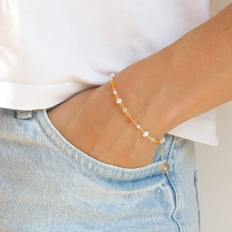 rosa sten armband i förgyllt silver 16 + 3 cm x 3,5 mm  - Loom Stones