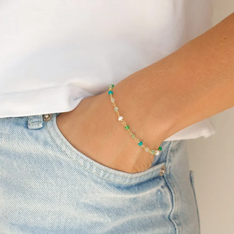 blå sten armband i förgyllt silver 16 + 3 cm x 3,5 mm  - Loom Stones