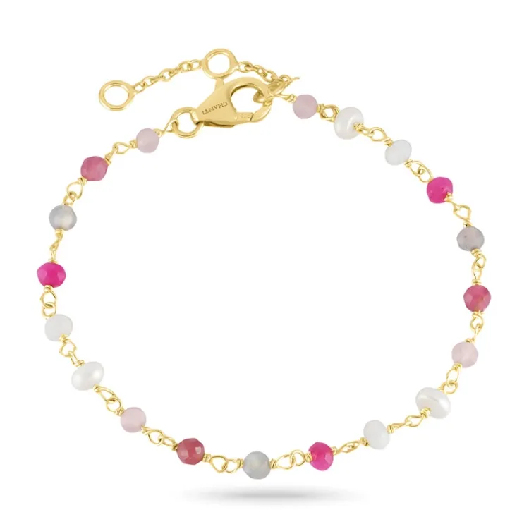 rosa armband i förgyllt silver - Loom Stones