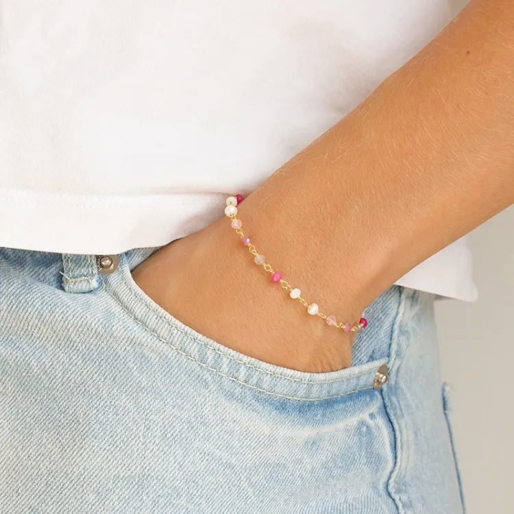 rosa armband i förgyllt silver - Loom Stones