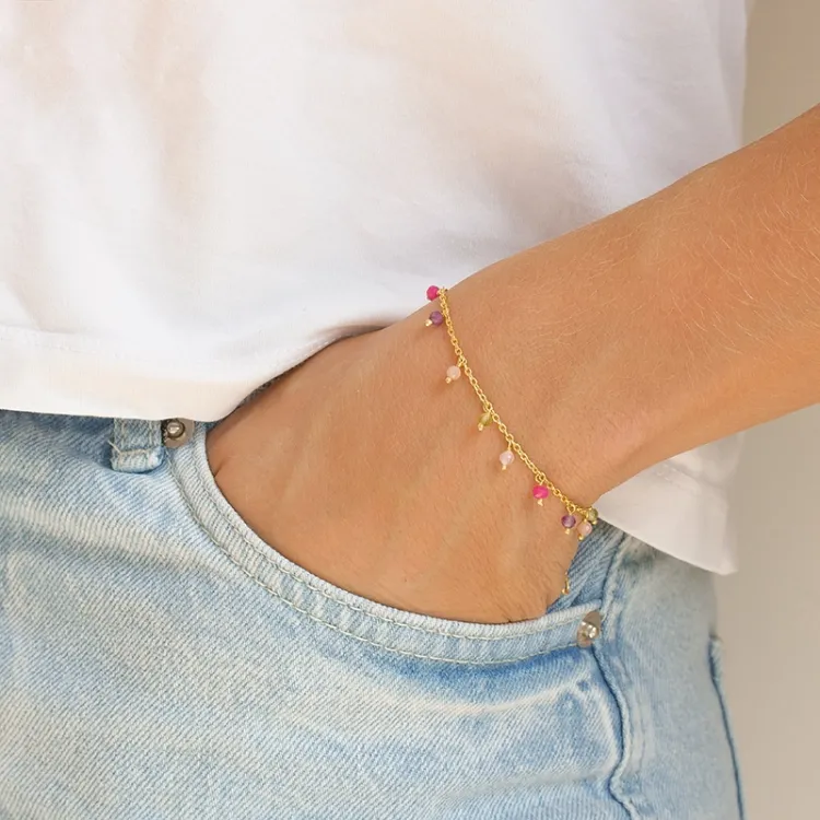 multifärgat armband i förgyllt silver - Loom Stones