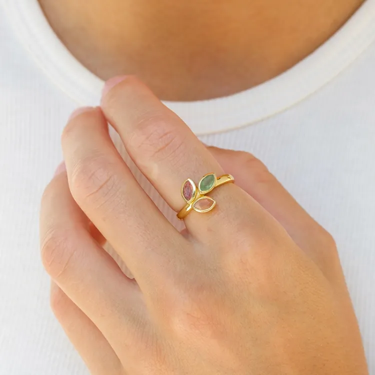 blad kvarts ring i förgyllt silver - Loom Stones