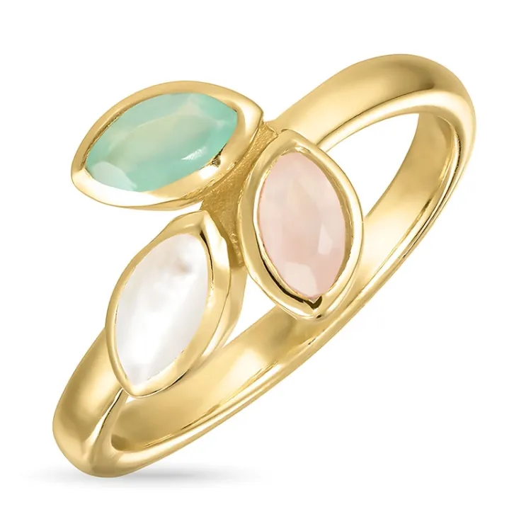 blad kristal ring i förgyllt silver - Loom Stones