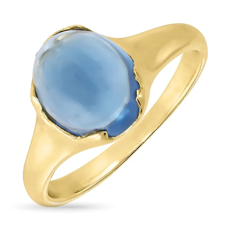 mörkblå kristal ring i förgyllt silver - Loom Stones