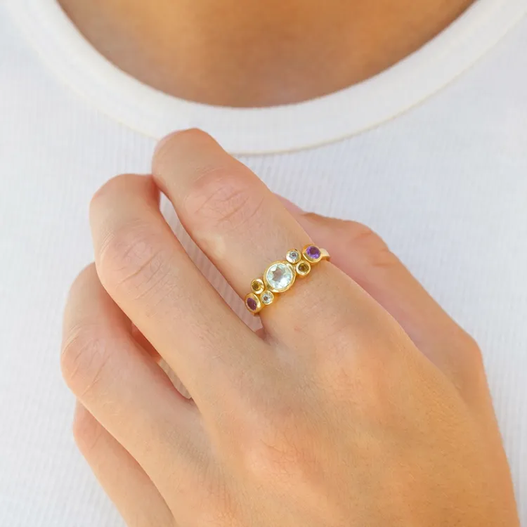 multifärgat ring i förgyllt silver - Bubbly Twist