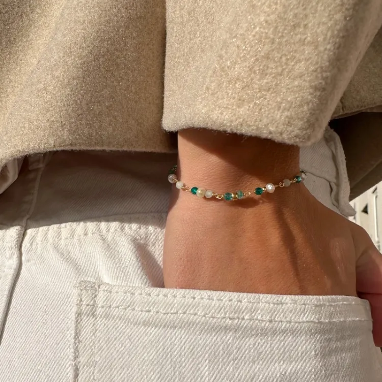 blå armband i förgyllt silver - Loom Stones