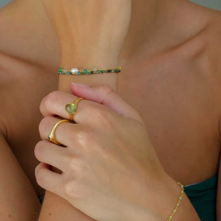 grön onyxer armband i förgyllt silver  x 4,4 mm  - Loom Stones