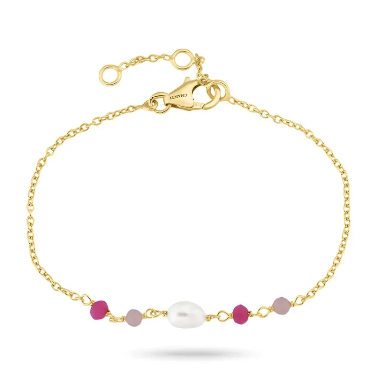 rosa onyxer armband i förgyllt silver 16 + 3 cm x 4,4 mm  - Loom Stones