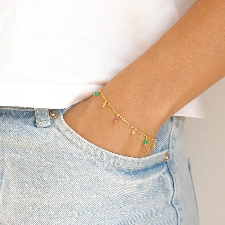 grön armband i förgyllt silver 16 + 3 cm x 3,3 mm  - Loom Stones