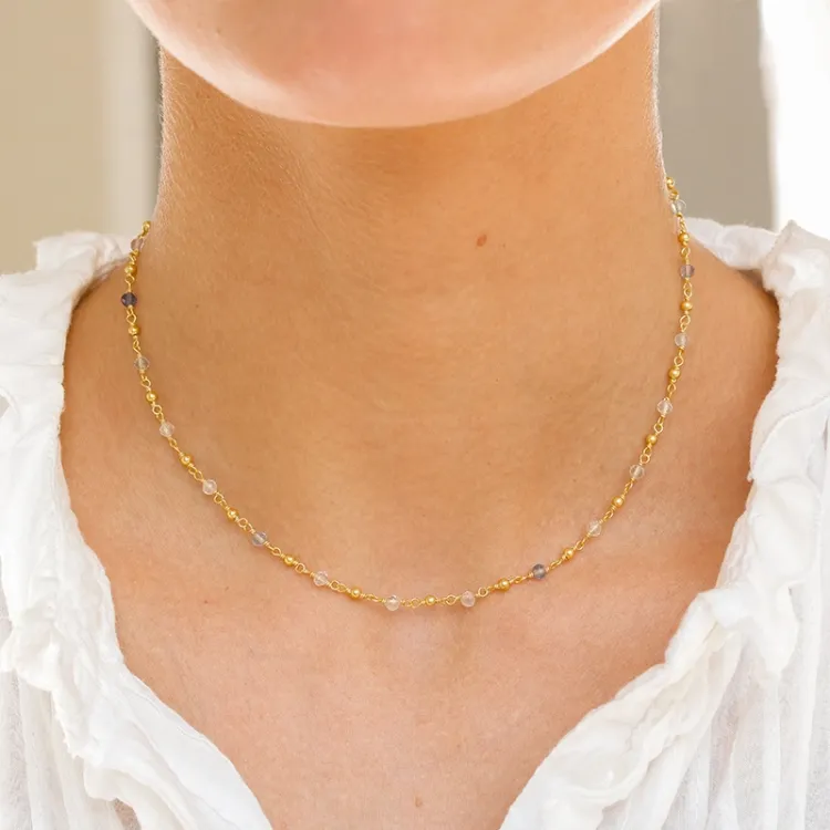 multifärgat halsband i förgyllt silver  x 2,8 mm  - Loom Stones