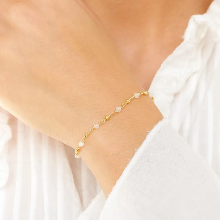 månsten armband i förgyllt silver - Loom Stones