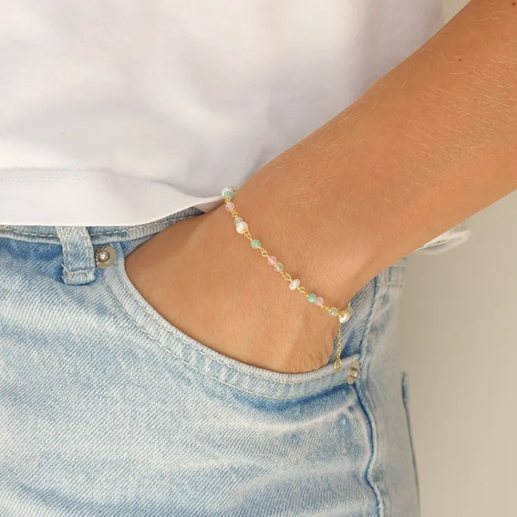 multifärgat armband i förgyllt silver - Loom Stones