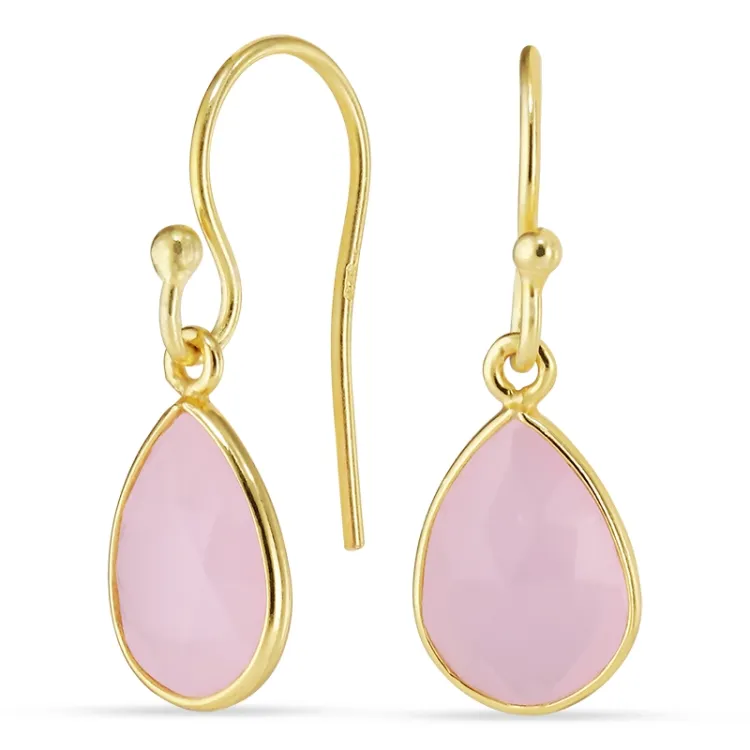 droppe rosa kristal örhängen i förgyllt silver - Loom Stones