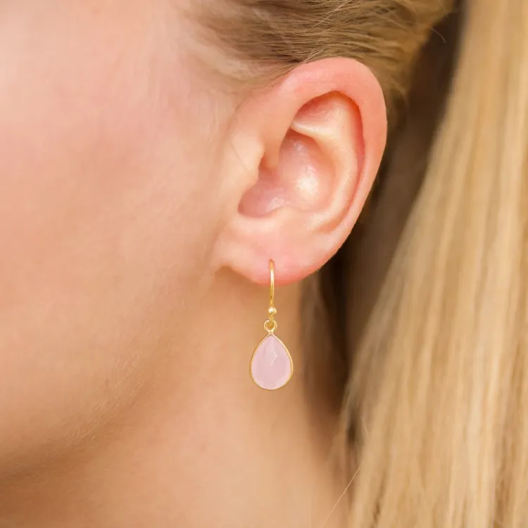 droppe rosa kristal örhängen i förgyllt silver - Loom Stones