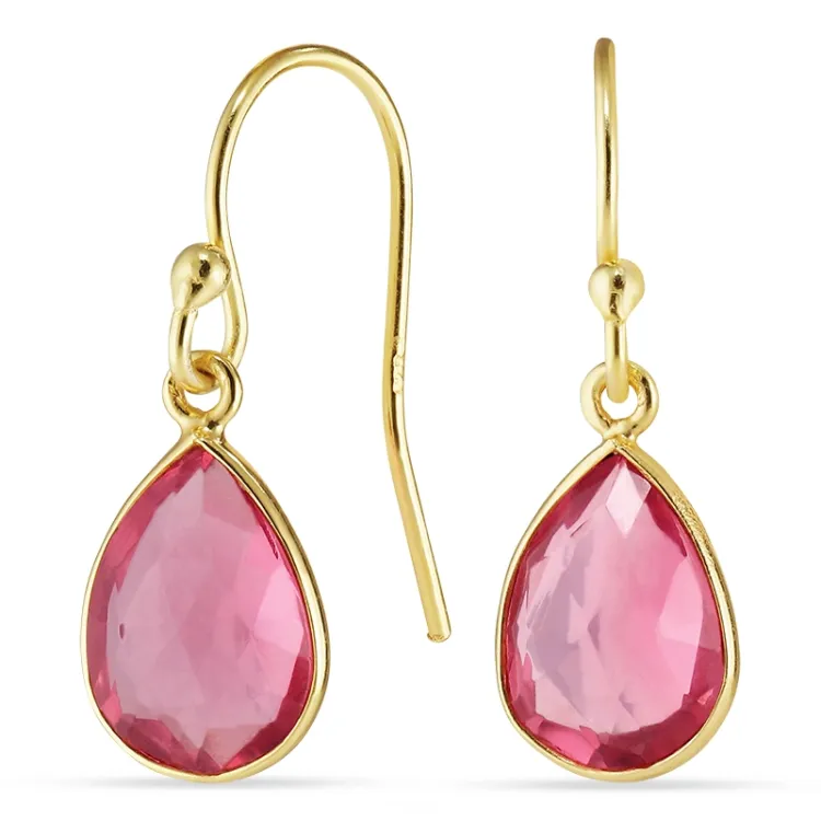 droppe rosa kristal örhängen i förgyllt silver - Loom Stones