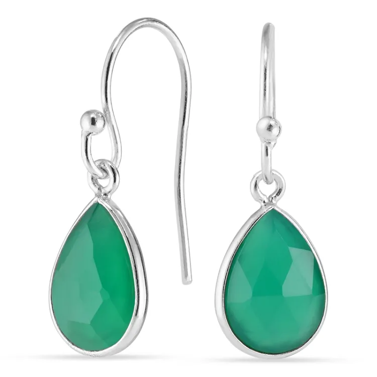 droppe grön onyx örhängen i silver - Loom Stones