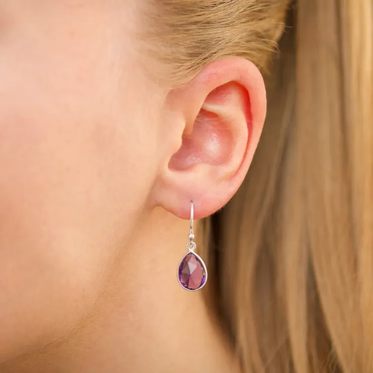droppe ametist örhängen i silver - Loom Stones