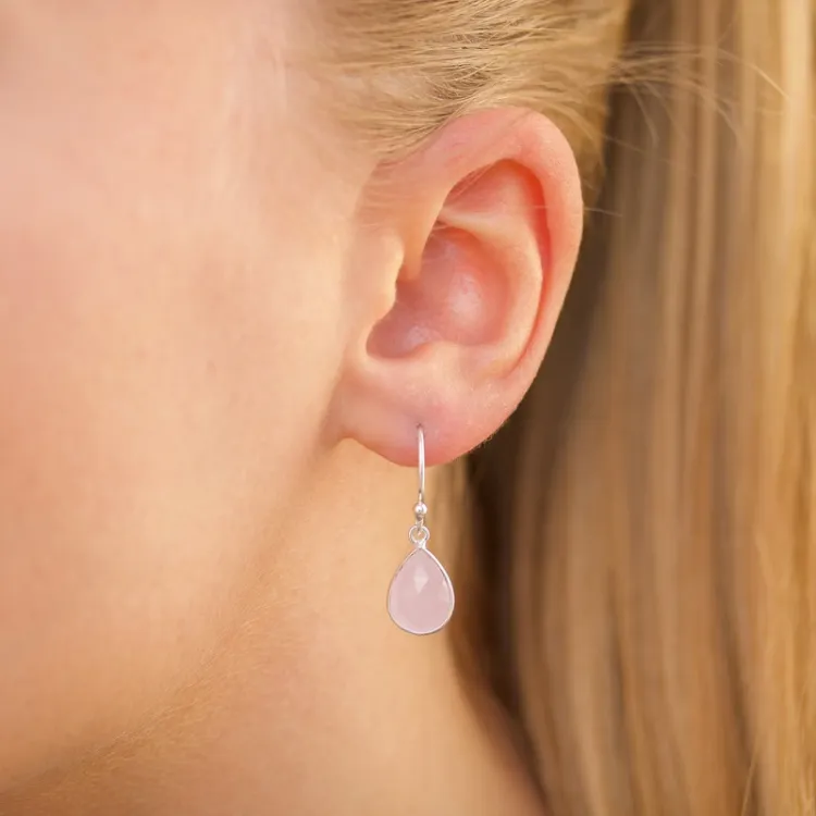 droppe rosa kristal örhängen i silver - Loom Stones
