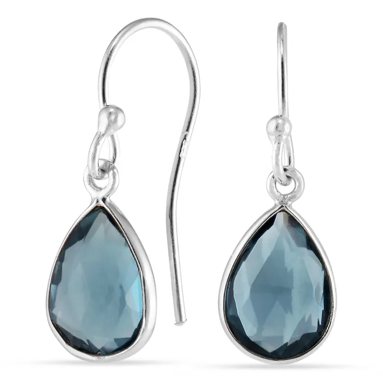 droppe mörkblå kristal örhängen i silver - Loom Stones