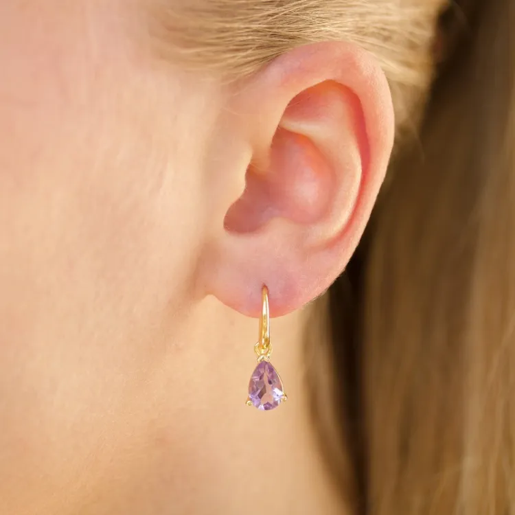 droppe lila ametist örhängen i förgyllt silver - Loom Stones