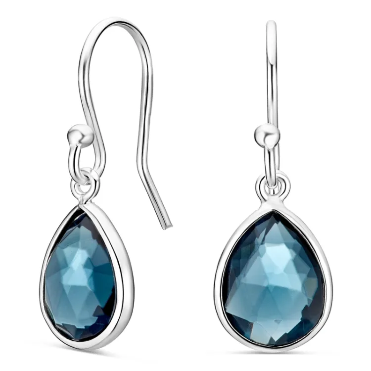 mörkblå kristal örhängen i silver - Loom Stones