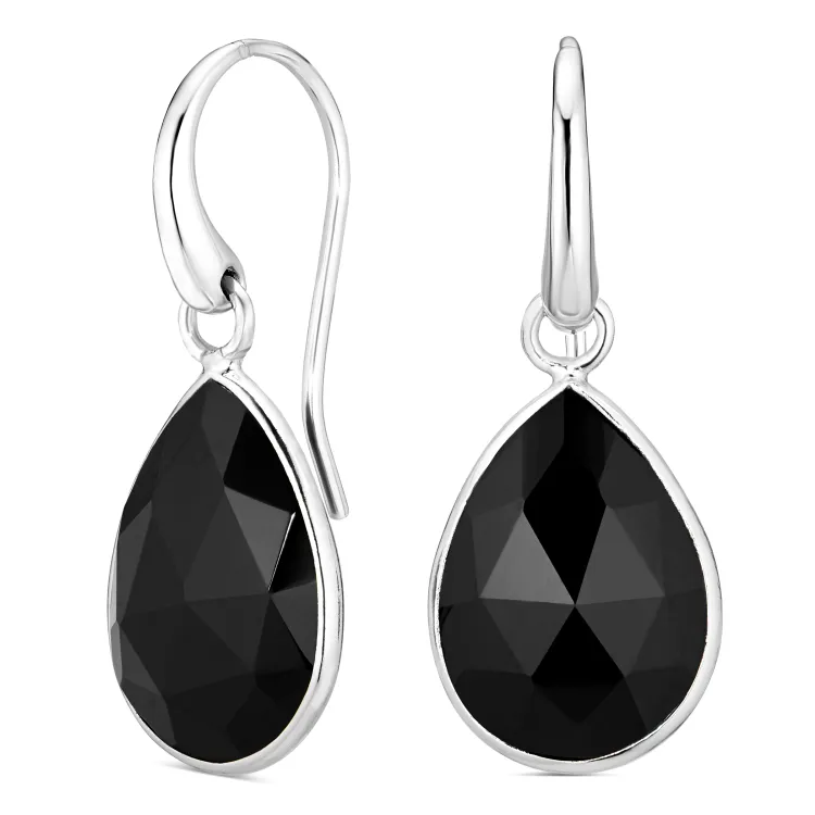 svart onyx örhängen i silver